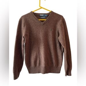 Vintage Polo Ralph Lauren Lambswool Sweater Brown V-Neck Men’s Large Academia